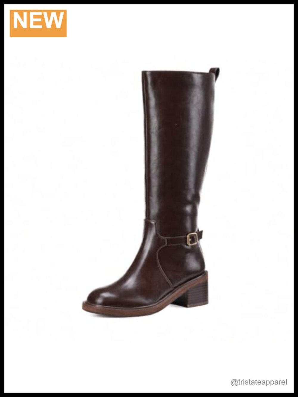 Women's Knee High Boots Round Toe Chunky Block Heel Side Zipper PU Leather